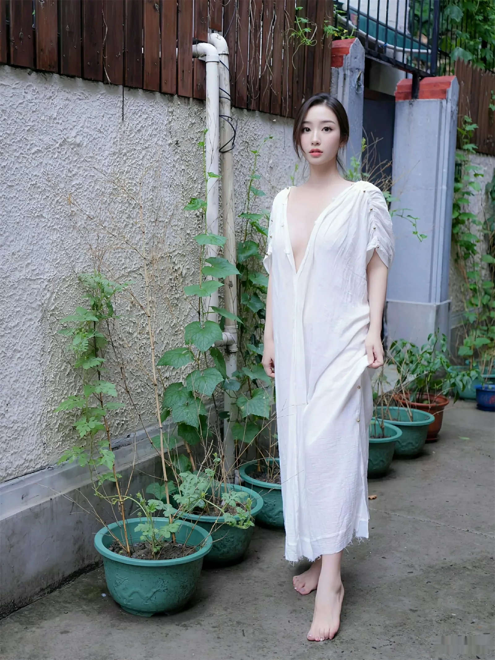 楠芝性感白色长袍半脱露白色丁字裤秀惹火身材撩人绝美写真 第 24 张