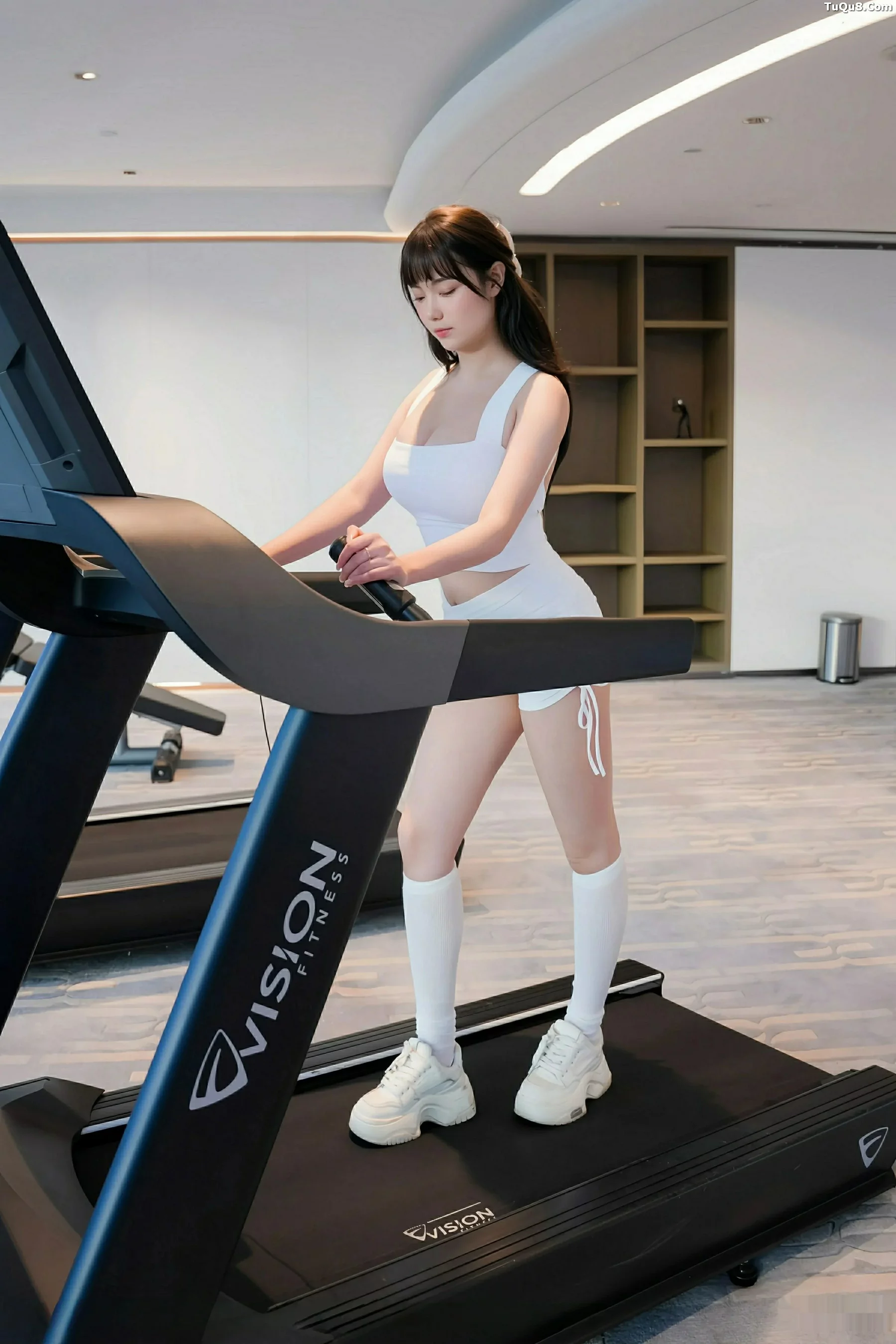 软情健身房场景性感白色运动服配白丝袜秀曼妙身姿绝美写真 第 16 张