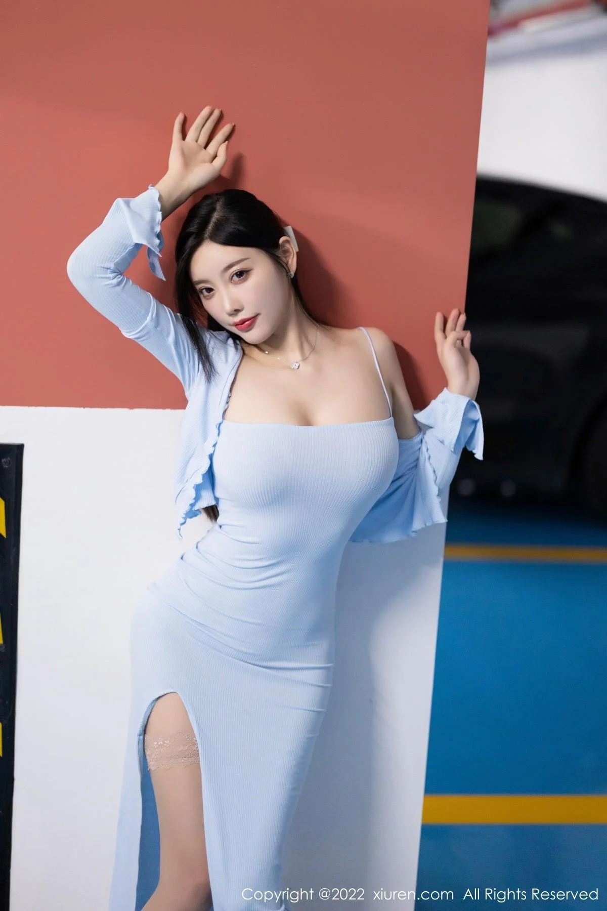 杨晨晨Yome都市丽人系列淡蓝长裙配蕾丝袜完美绝美写真 第 32 张