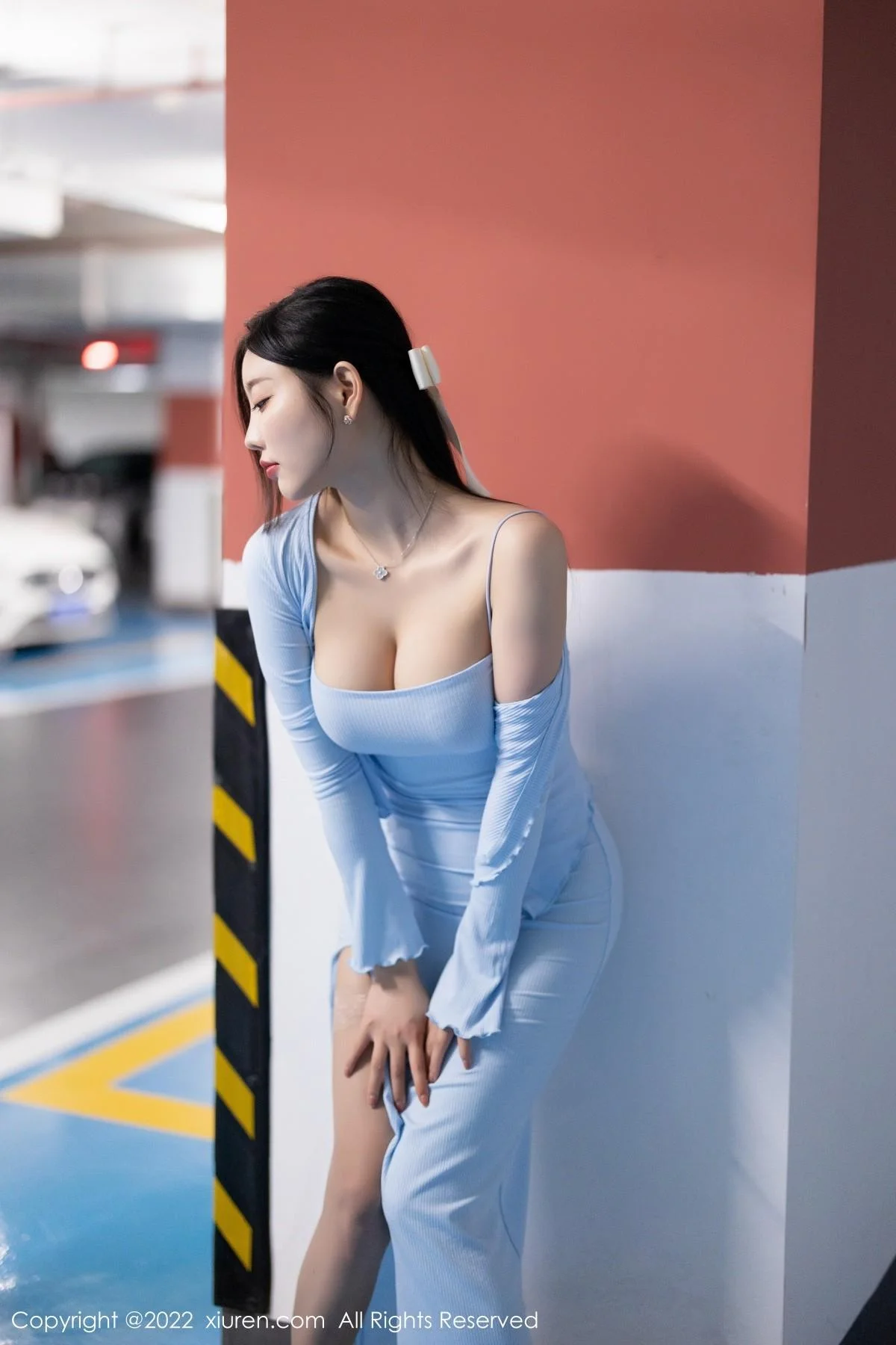 杨晨晨Yome都市丽人系列淡蓝长裙配蕾丝袜完美绝美写真 第 97 张