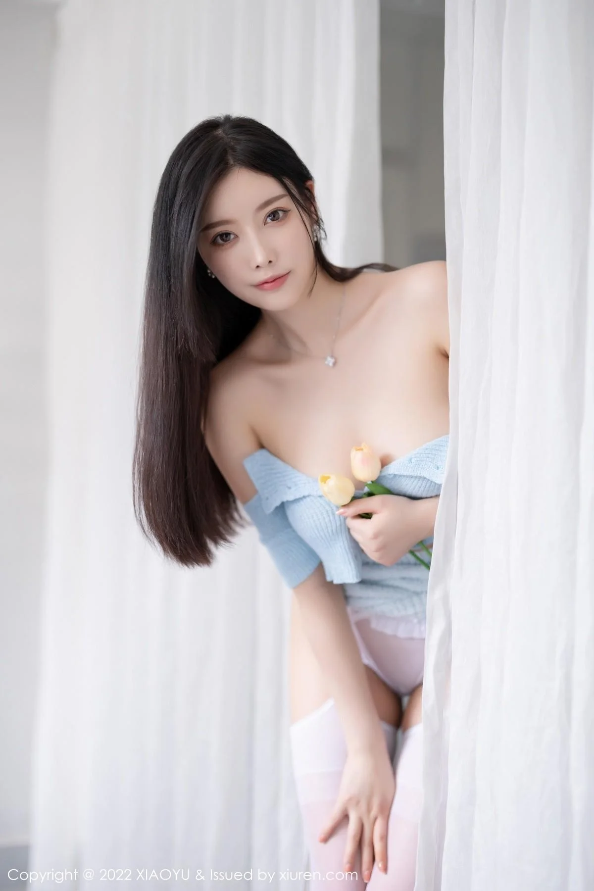 杨晨晨Yome端午节主题淡蓝色收身衣配白丝吊袜绝美写真 第 33 张