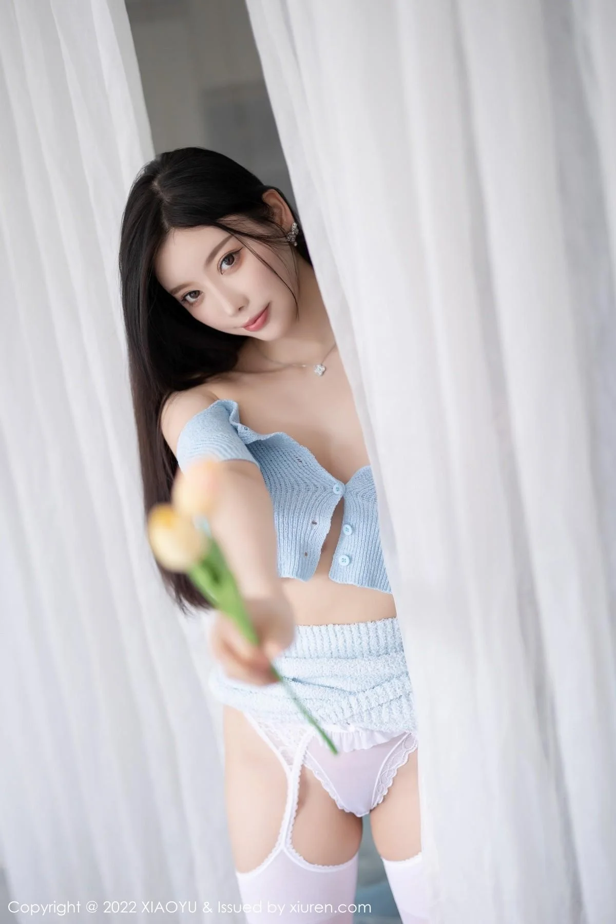 杨晨晨Yome端午节主题淡蓝色收身衣配白丝吊袜绝美写真 第 37 张