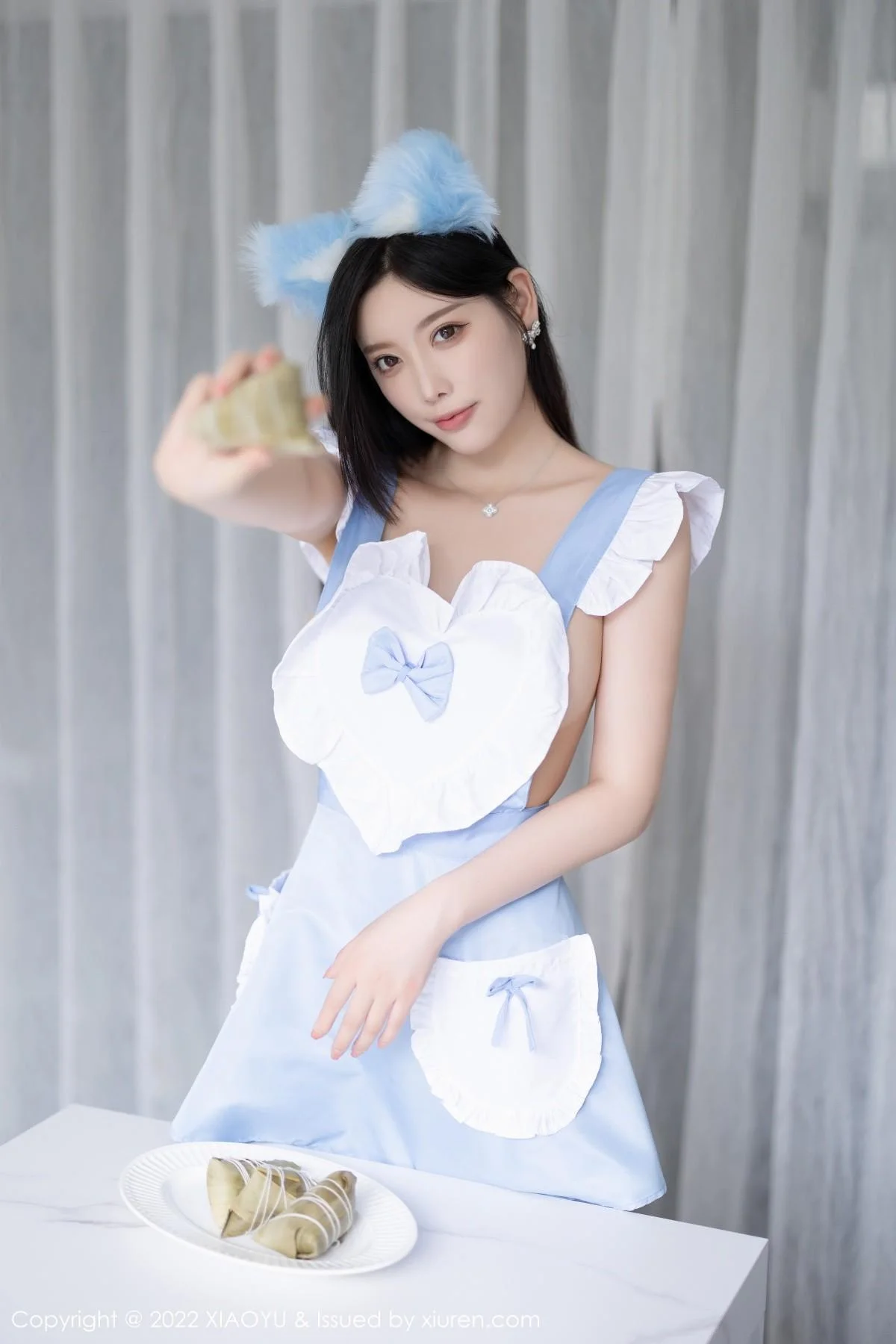 杨晨晨Yome端午节主题淡蓝色收身衣配白丝吊袜绝美写真 第 43 张