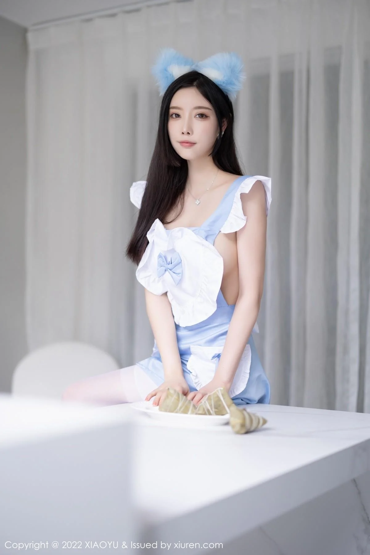 杨晨晨Yome端午节主题淡蓝色收身衣配白丝吊袜绝美写真 第 63 张