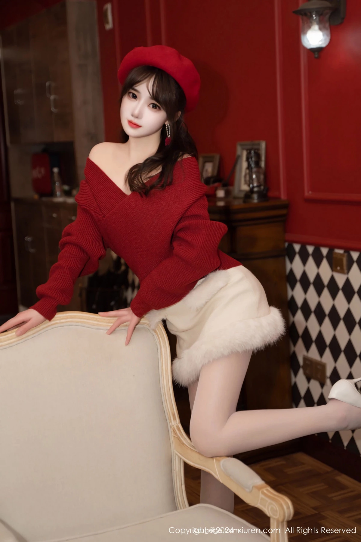 林月月私房性感红色毛衣配开档肉丝秀柔美身姿完美绝美写真 第 10 张