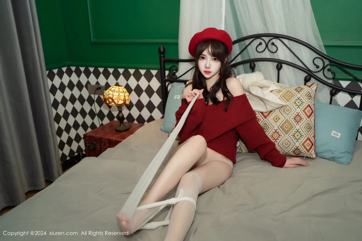 林月月私房性感红色毛衣配开档肉丝秀柔美身姿完美绝美写真 第 53 张
