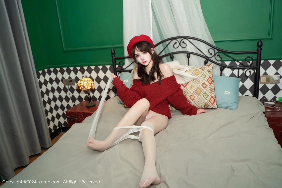 林月月私房性感红色毛衣配开档肉丝秀柔美身姿完美绝美写真 第 54 张