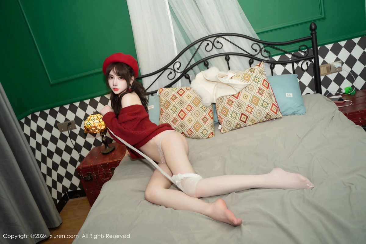 林月月私房性感红色毛衣配开档肉丝秀柔美身姿完美绝美写真 第 56 张