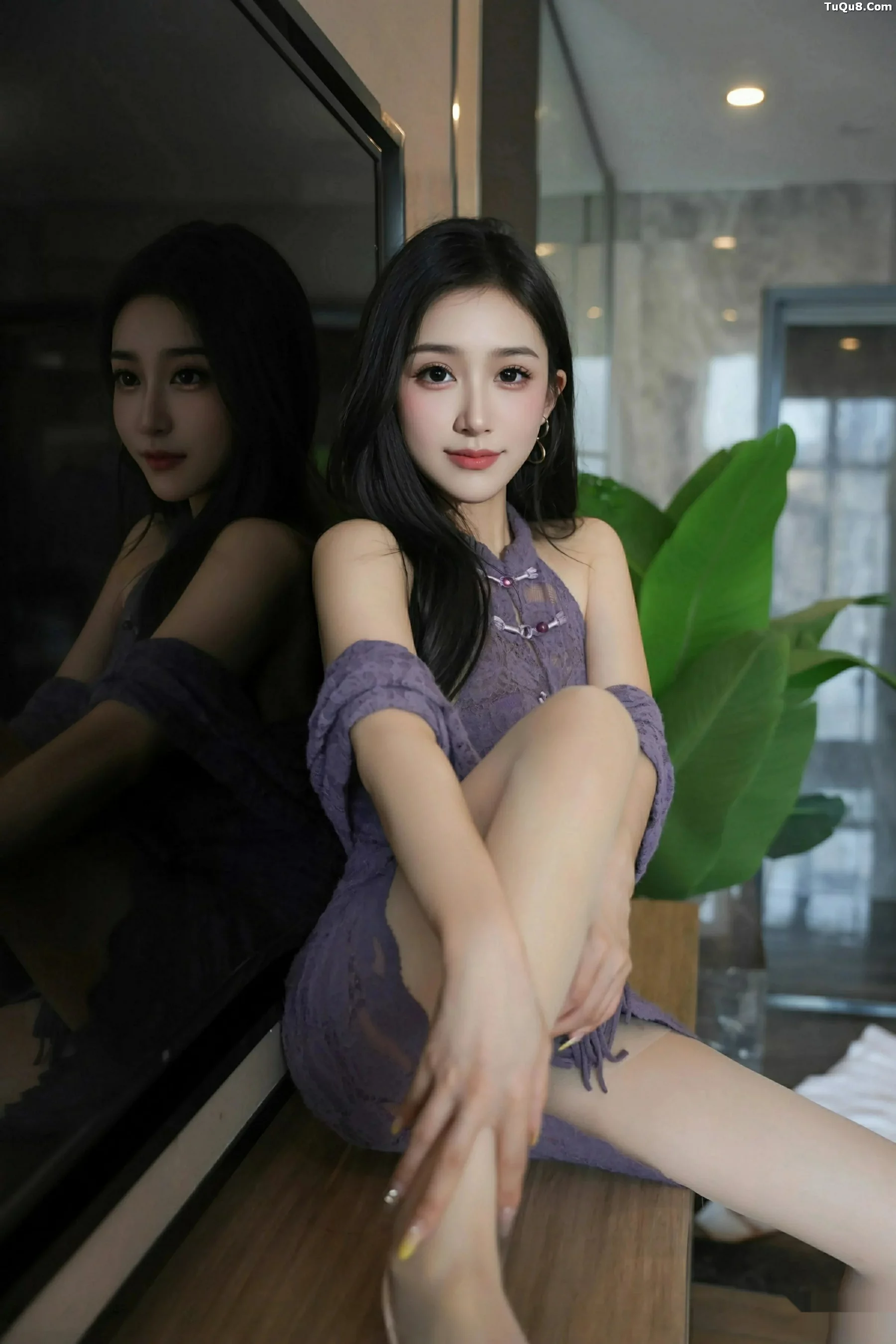 小阿娇Gill性感紫色连衣长裙配白色丝袜秀完美身材绝美写真 第 27 张