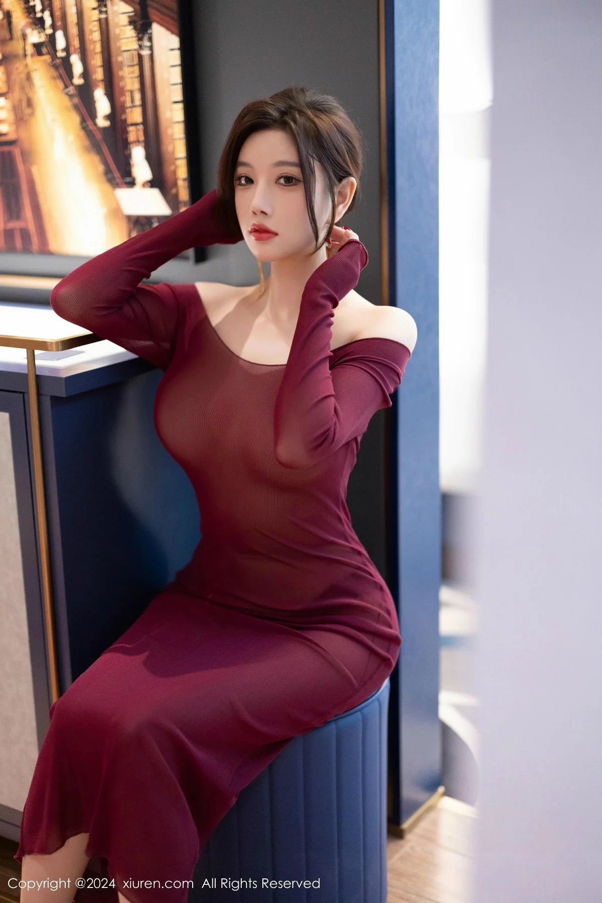 杨晨晨Yome性感红色连衣裙配超薄肉丝秀丰腴身材绝美写真 第 51 张
