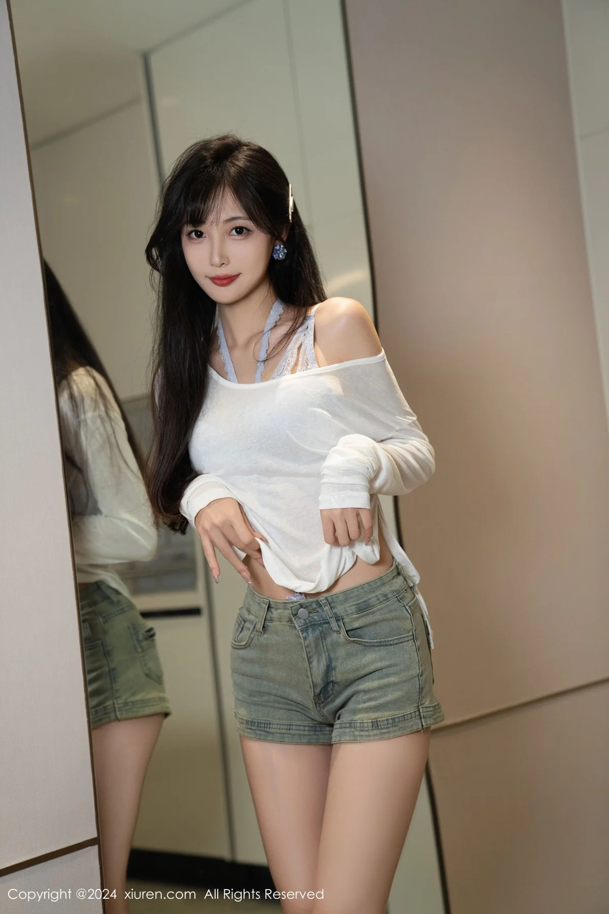 林星阑性感蓝色情趣内衣配超短牛仔裤秀曼妙身姿迷人写真 第 48 张