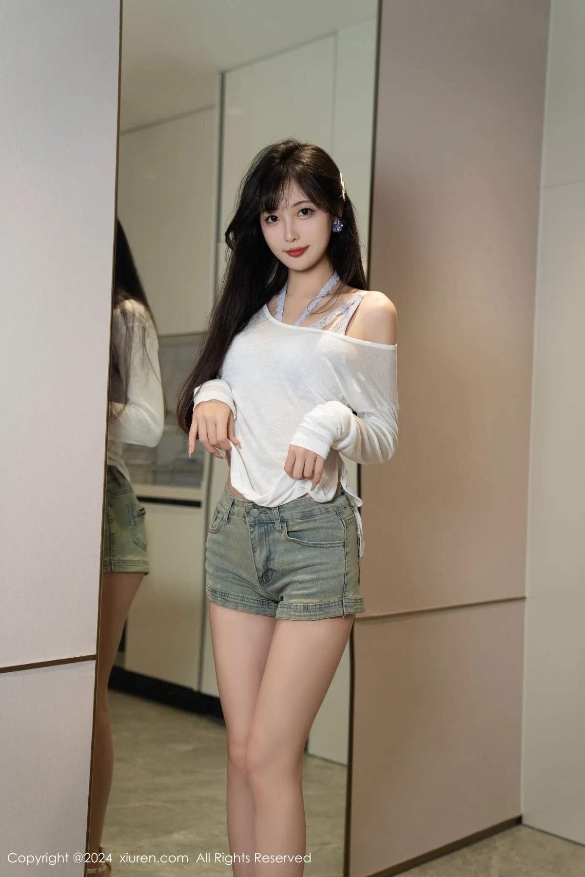 林星阑性感蓝色情趣内衣配超短牛仔裤秀曼妙身姿迷人写真 第 50 张