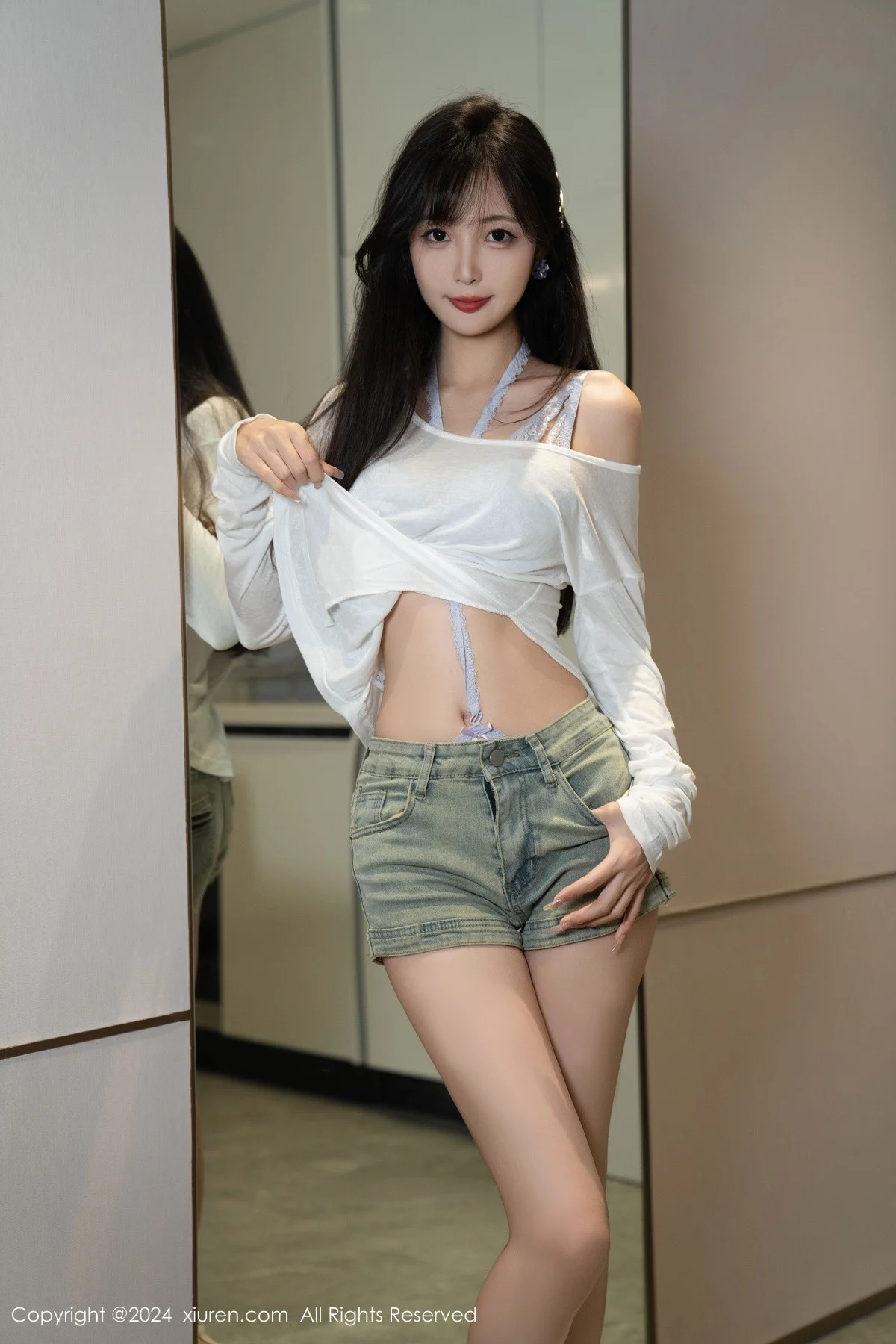 林星阑性感蓝色情趣内衣配超短牛仔裤秀曼妙身姿迷人写真 第 55 张