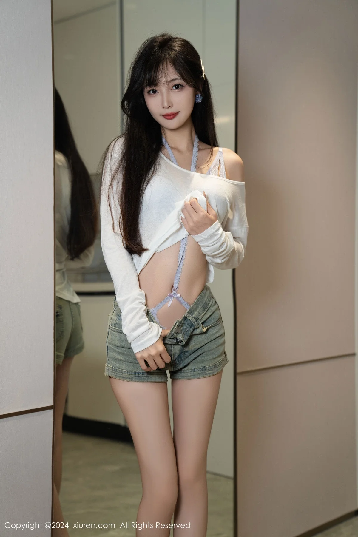 林星阑性感蓝色情趣内衣配超短牛仔裤秀曼妙身姿迷人写真 第 60 张