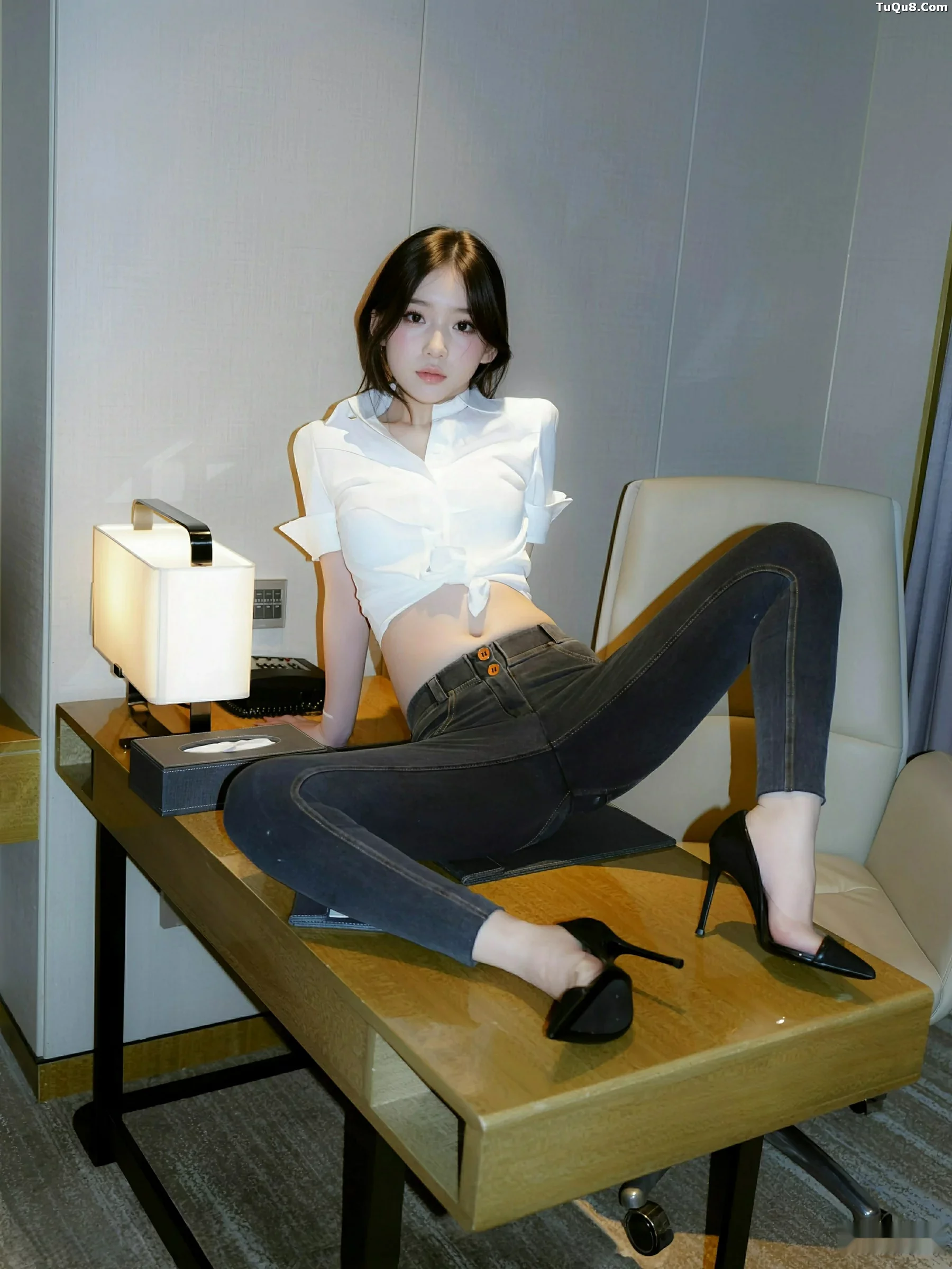 汁汁性感白T配牛仔长裤露蓝灰色内衣秀曼妙身姿绝美写真 第 35 张