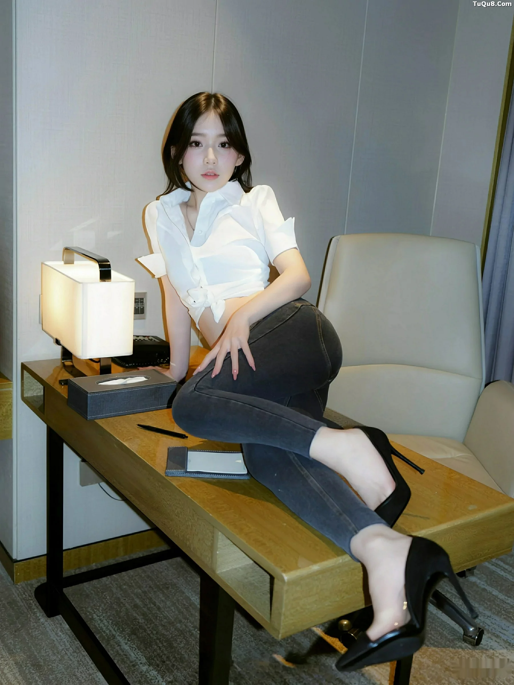 汁汁性感白T配牛仔长裤露蓝灰色内衣秀曼妙身姿绝美写真 第 38 张