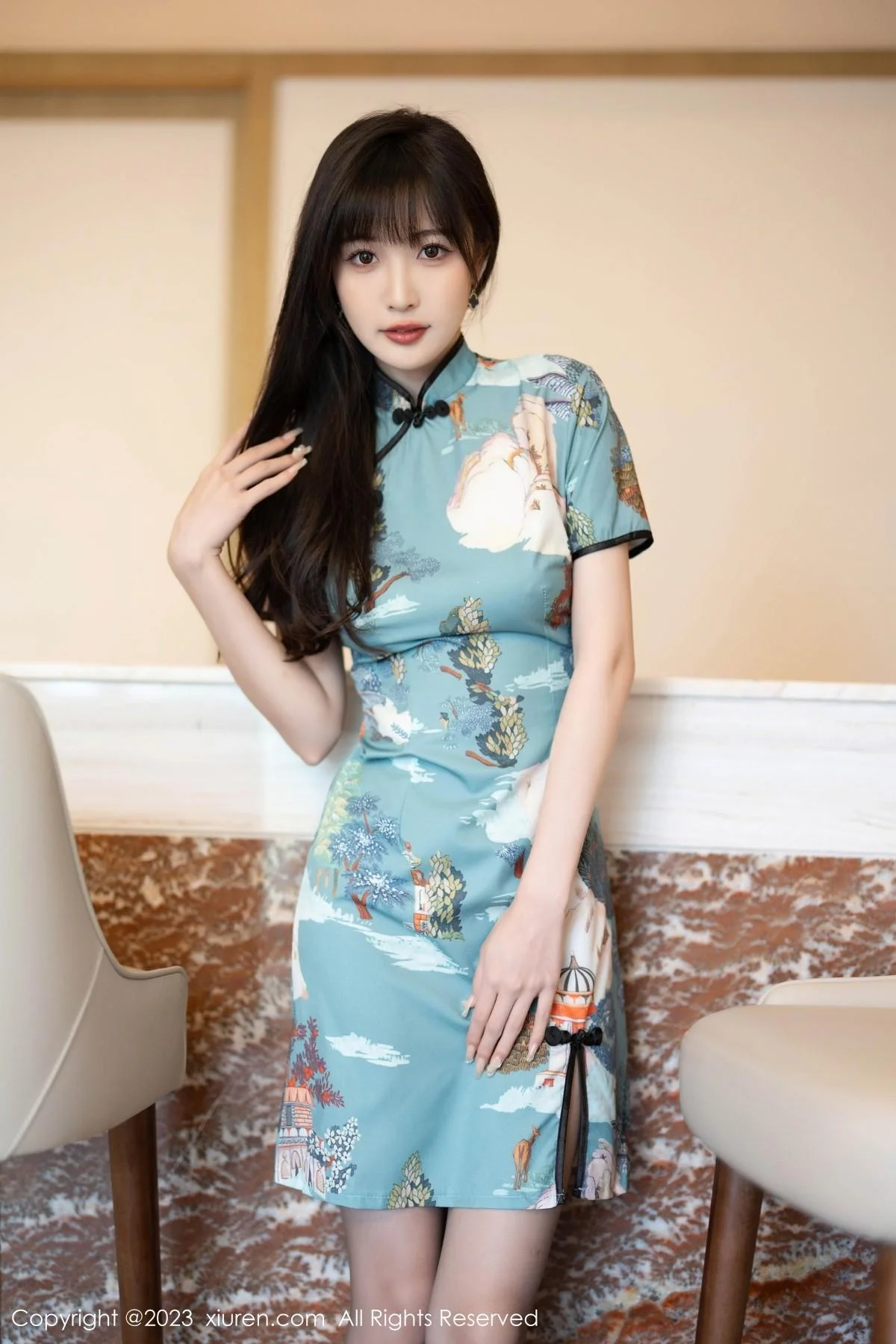 林星阑性感墨绿旗袍服饰+黑色薄纱内衣秀曼妙身姿绝美写真 第 4 张