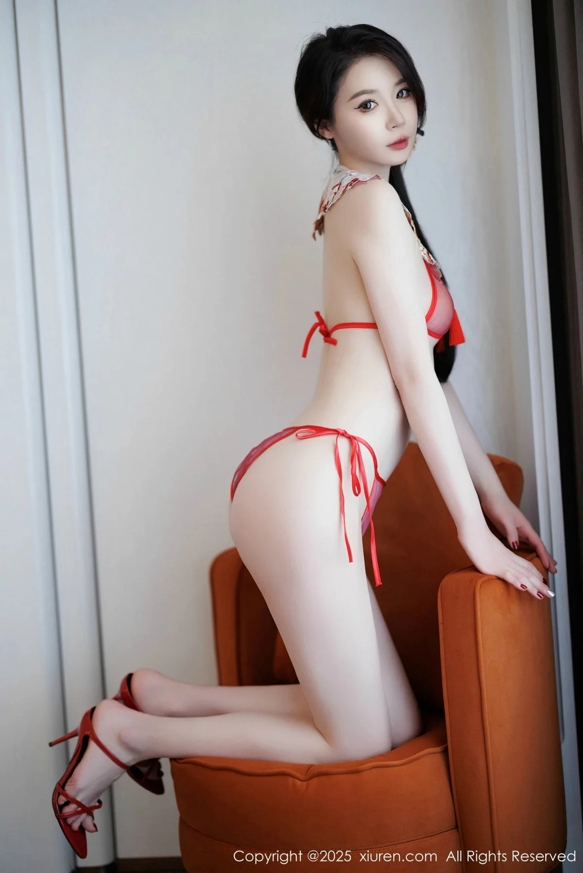梦心玥性感红色旗袍服饰露红色内衣秀高挑曼妙身姿绝美写真 第 144 张