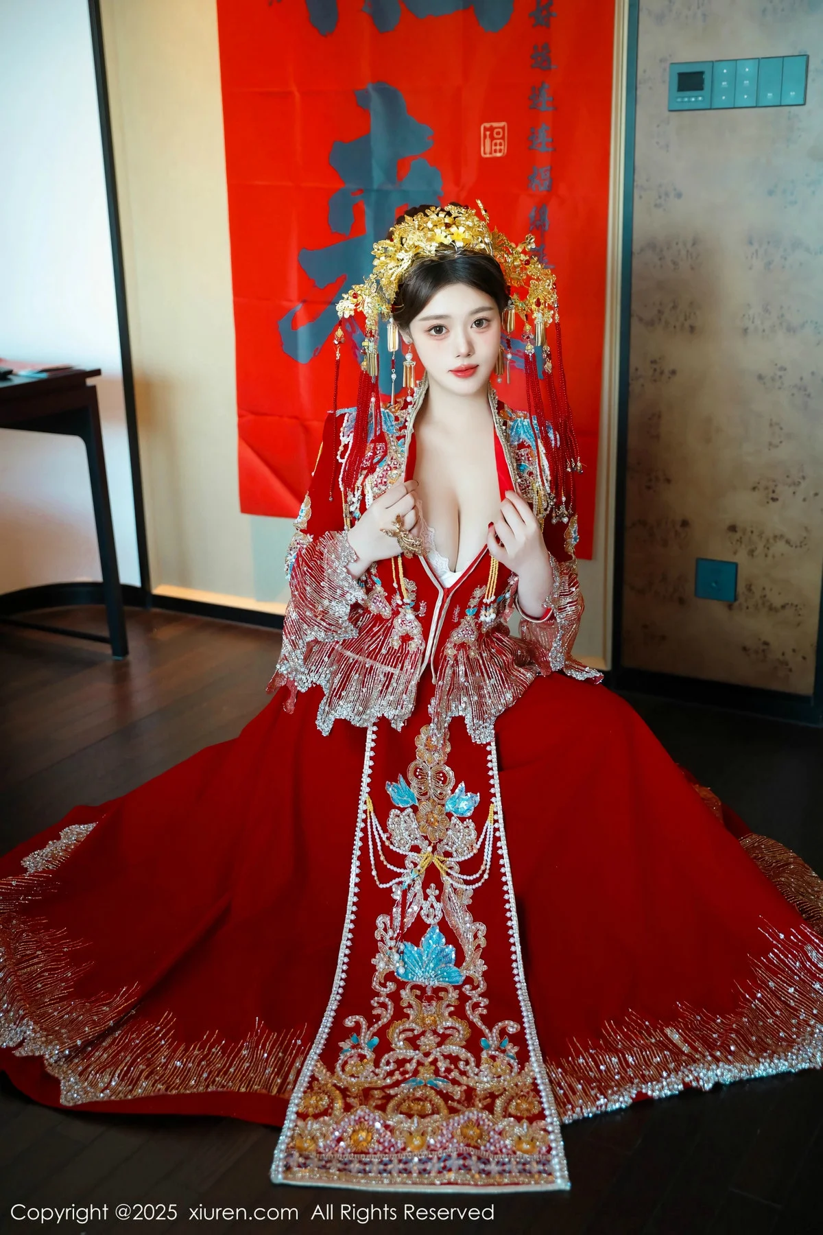 蛋蛋宝新年主题性感红色新娘装露白色内衣秀丰腴身材绝美写真 第 19 张