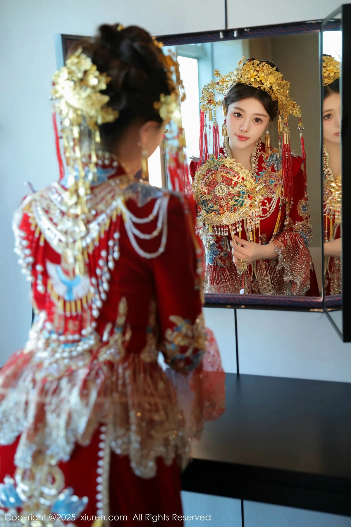 蛋蛋宝新年主题性感红色新娘装露白色内衣秀丰腴身材绝美写真 第 30 张