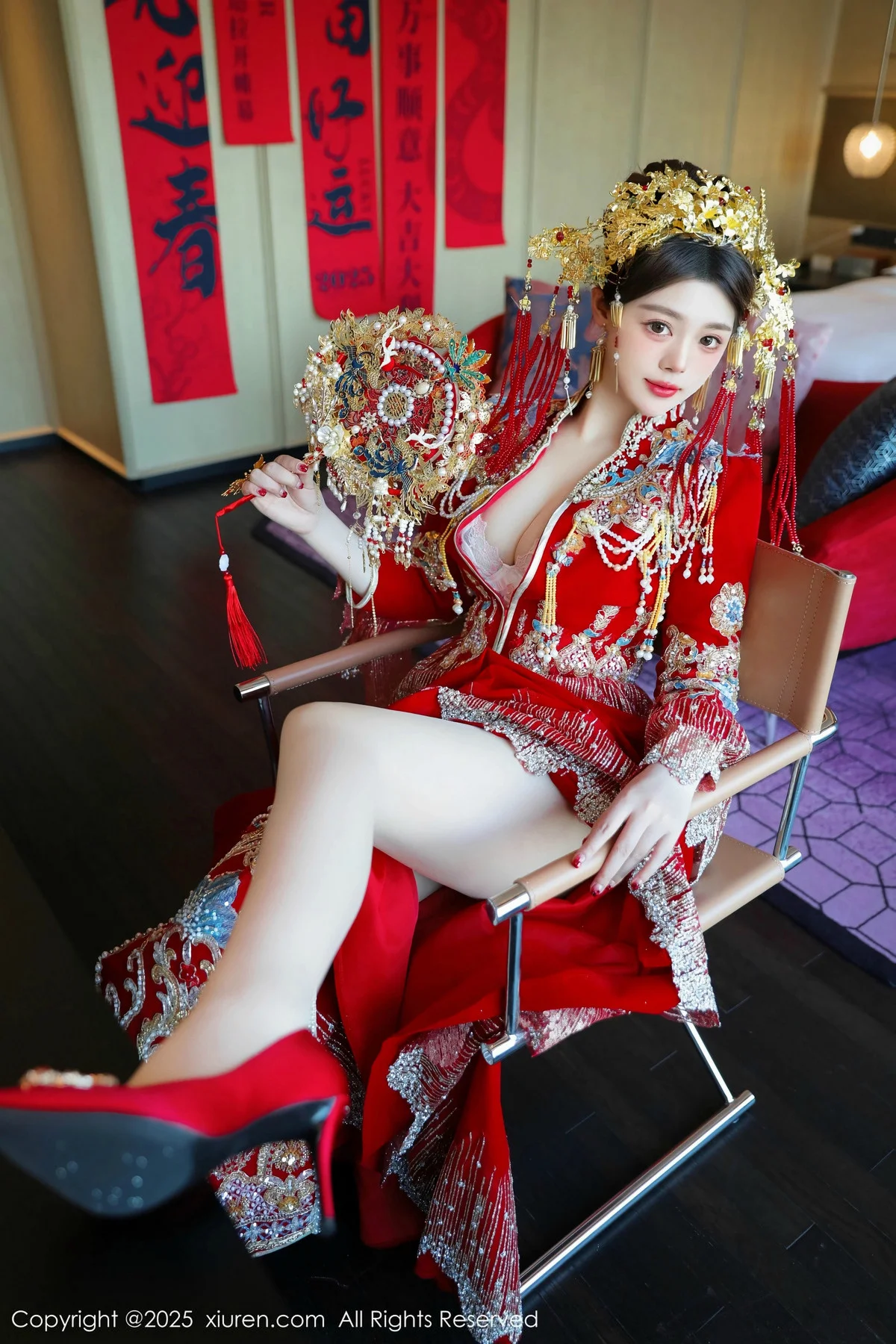 蛋蛋宝新年主题性感红色新娘装露白色内衣秀丰腴身材绝美写真 第 36 张