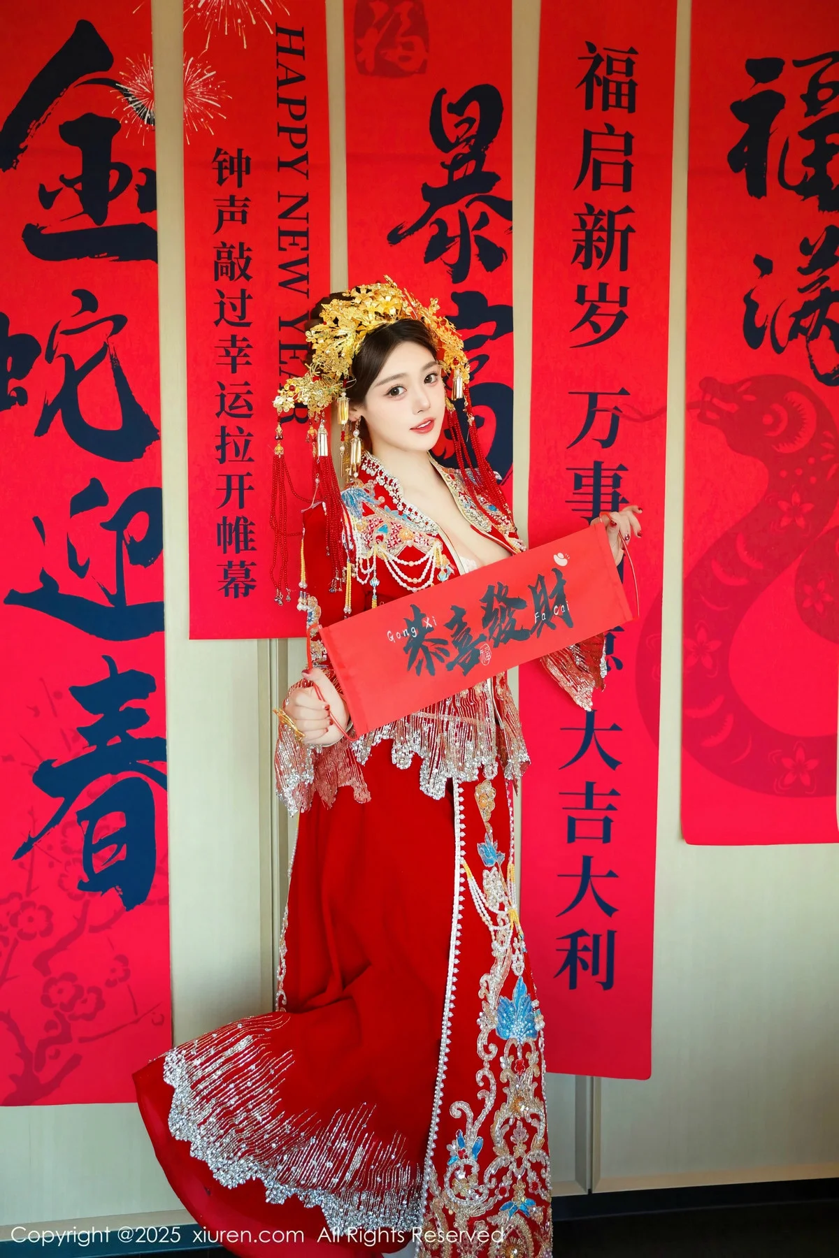 蛋蛋宝新年主题性感红色新娘装露白色内衣秀丰腴身材绝美写真 第 71 张